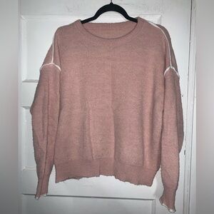 Dazy/less pink fuzzy sweater with‎ white trimming size XL